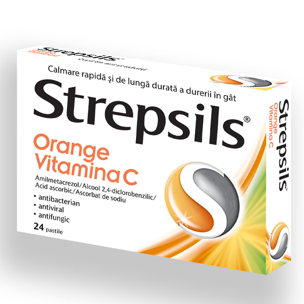OTC (medicamente care se eliberează fără prescripție medicală) - Strepsils Orange cu vitamina C x24 pastile de supt, epastila.ro