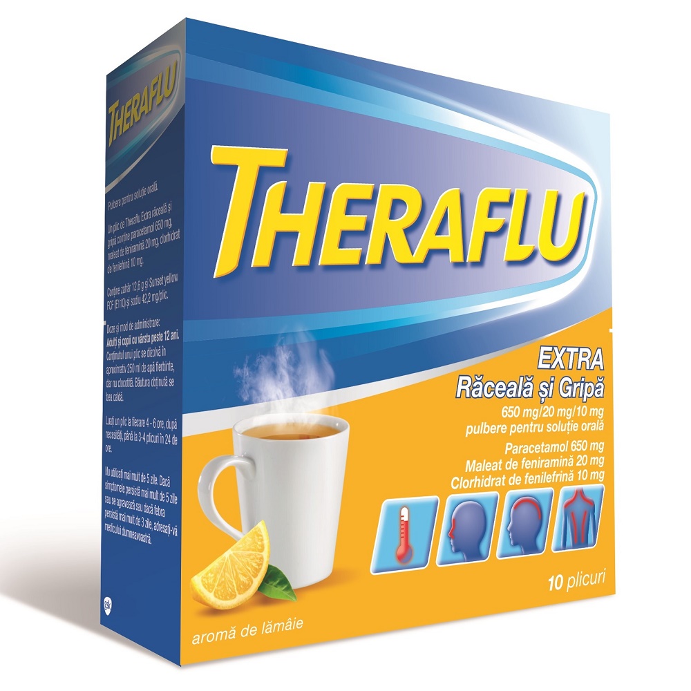 OTC (medicamente care se eliberează fără prescripție medicală) - Theraflu Extra raceala si gripa x10plicuri, epastila.ro