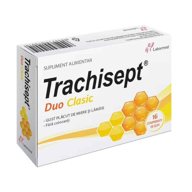 Gât și cavitate bucală - Trachisept Duo Clasic, 16 comprimate, Labormed, epastila.ro