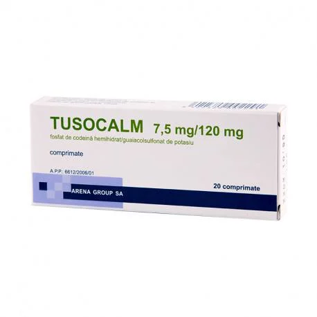 OTC (medicamente care se eliberează fără prescripție medicală) - Tusocalm 7,5mg/120mg x 20cp (Arena), epastila.ro