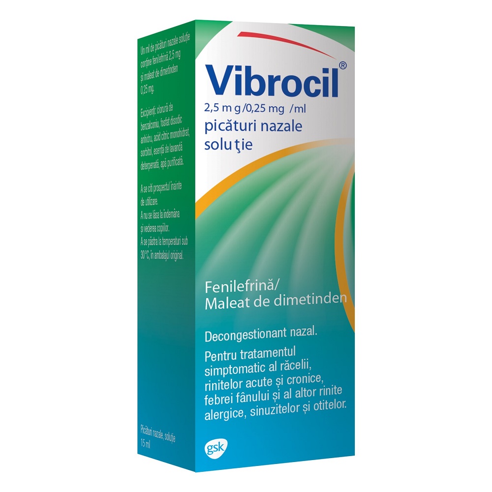 OTC (medicamente care se eliberează fără prescripție medicală) - Vibrocil picaturi nazale sol 15ml, epastila.ro