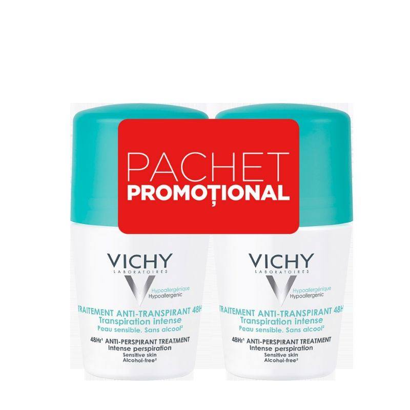 Oferte - Vichy Deo bi-pack roll-on antiperspirant intens eficacitate 48h cu parfum, 2x 50ml, epastila.ro