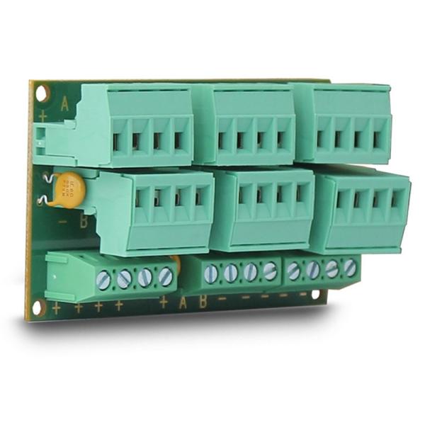 MODULE SI INTERFETE - BUS Switch dispozitiv cu 6 reglete detasabile pentru 6 BUS-uri distincte iar pentru alimentare 4 reglete "+" si 4 reglete pentru "-" . Dimensiuni: 75x45x16 mm (lxhxp), https:b2b.sielinvest.ro