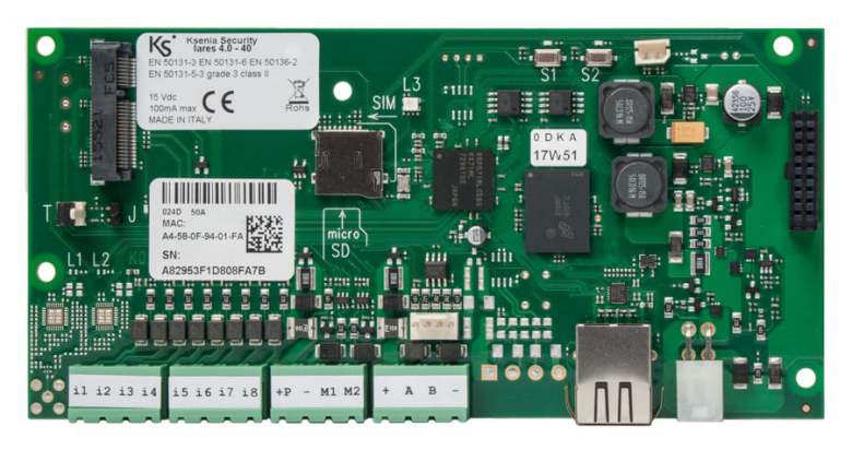 CENTRALE - Placa centrala Lares 4.0-40 WLS: 12 partitii, pana la 40 de intrari, pana la 40 de iesiri, interfata Etherner si interfata bidirectionala wireless 868Mhz, https:b2b.sielinvest.ro