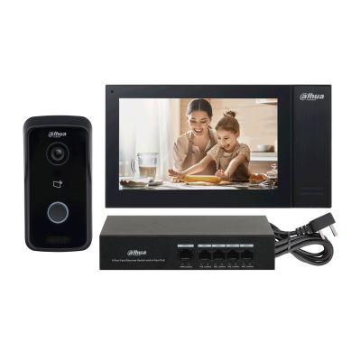 VIDEOINTERFONIE - Kit videinterfon TCP/IP cu control acces ,cu post exterior aplicat, capacitate 10.000 carduri de acces alimentare POE, varianta cablat, https:b2b.sielinvest.ro