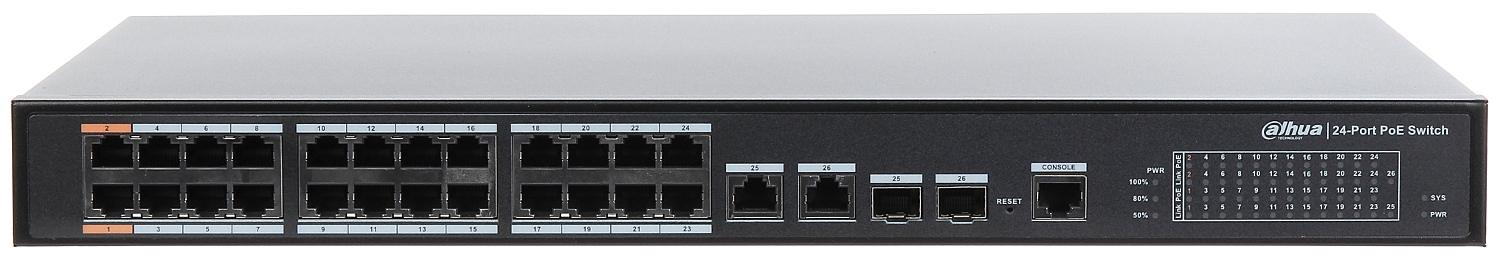 SWITCH-URI - Switch cu management cu 24 porturi Poe (10/100M), 2 porturi combo: RJ-45 (10/100/1000M) sau SFP (1000M), putere 360W, https:b2b.sielinvest.ro