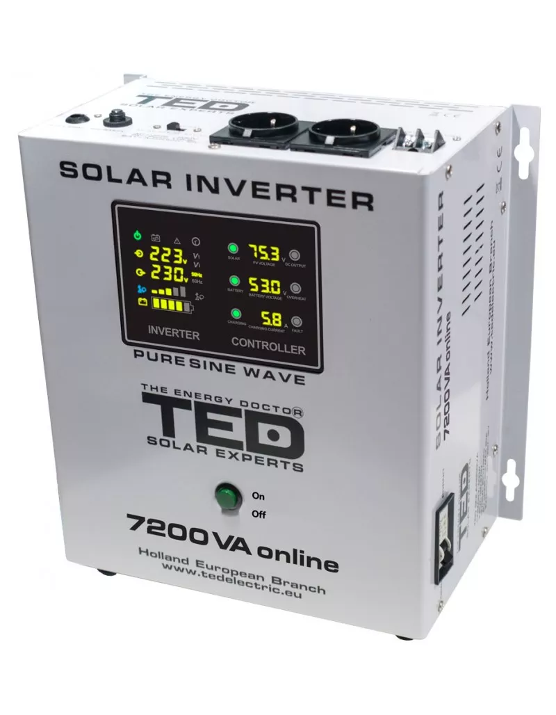 Invertor Solar RESIGILAT Fotovoltaic Monofazat Off-Grid, 48V 7200VA 5000W MPPT cu unda sinusoidala pura, TED Electric TED000316