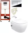 Set 2 in 1 Toaleta cu bideu Creavit Aloni Rimoff, Tece, capacitate 9 L, capac soft and slim, clapeta crom lucios