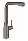 Baterie de bucatarie Grohe Essence 30270A00, 3/8'', pipa inalta, tip L, dus extractabil, 2 functii, lucios, grafit