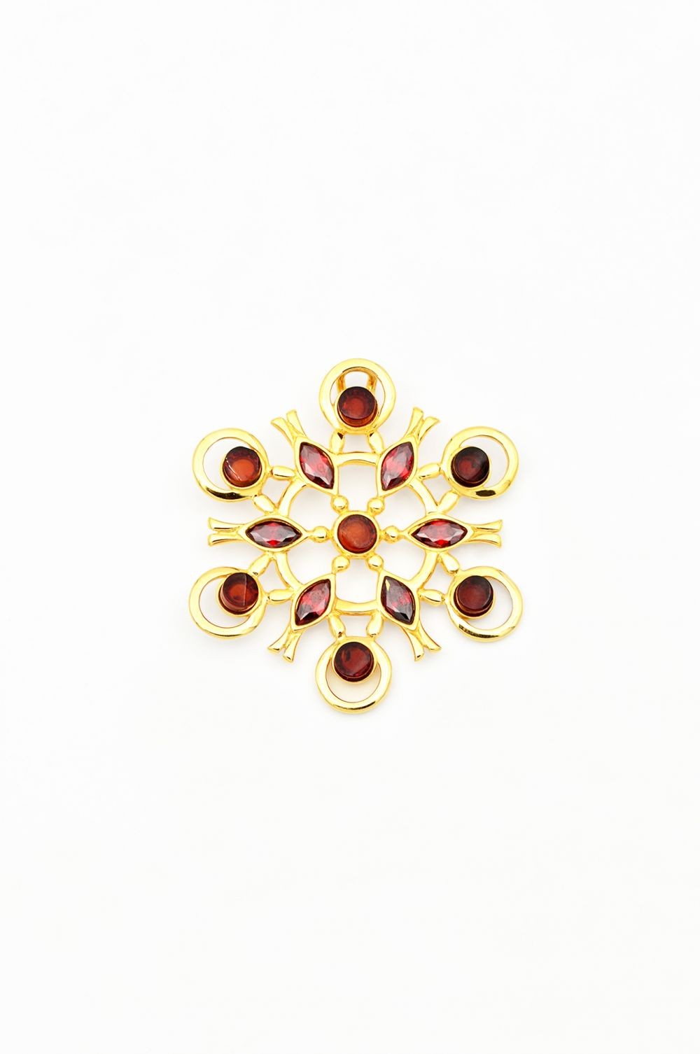 Pandantiv din Argint 925 placat cu Aur cu Ambra rosie fatetata, 4 cm