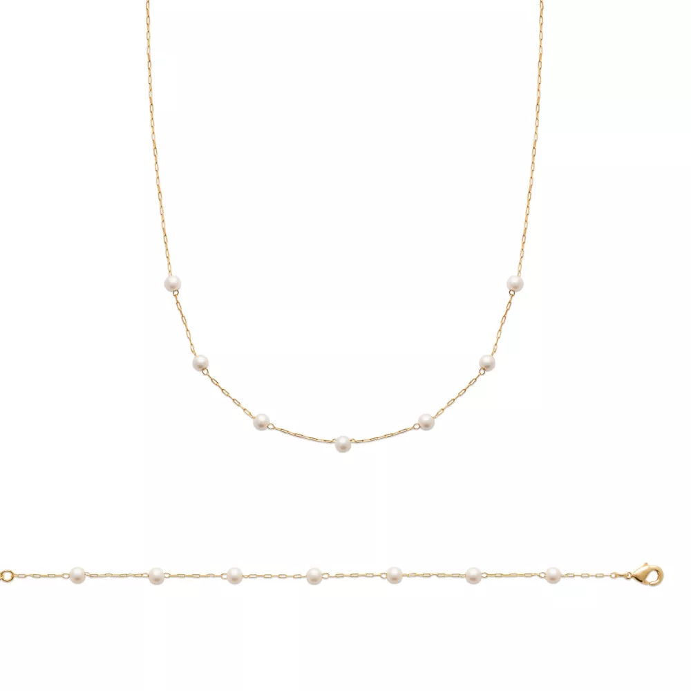 Colier placat cu Aur 18k cu Perle, 45 cm