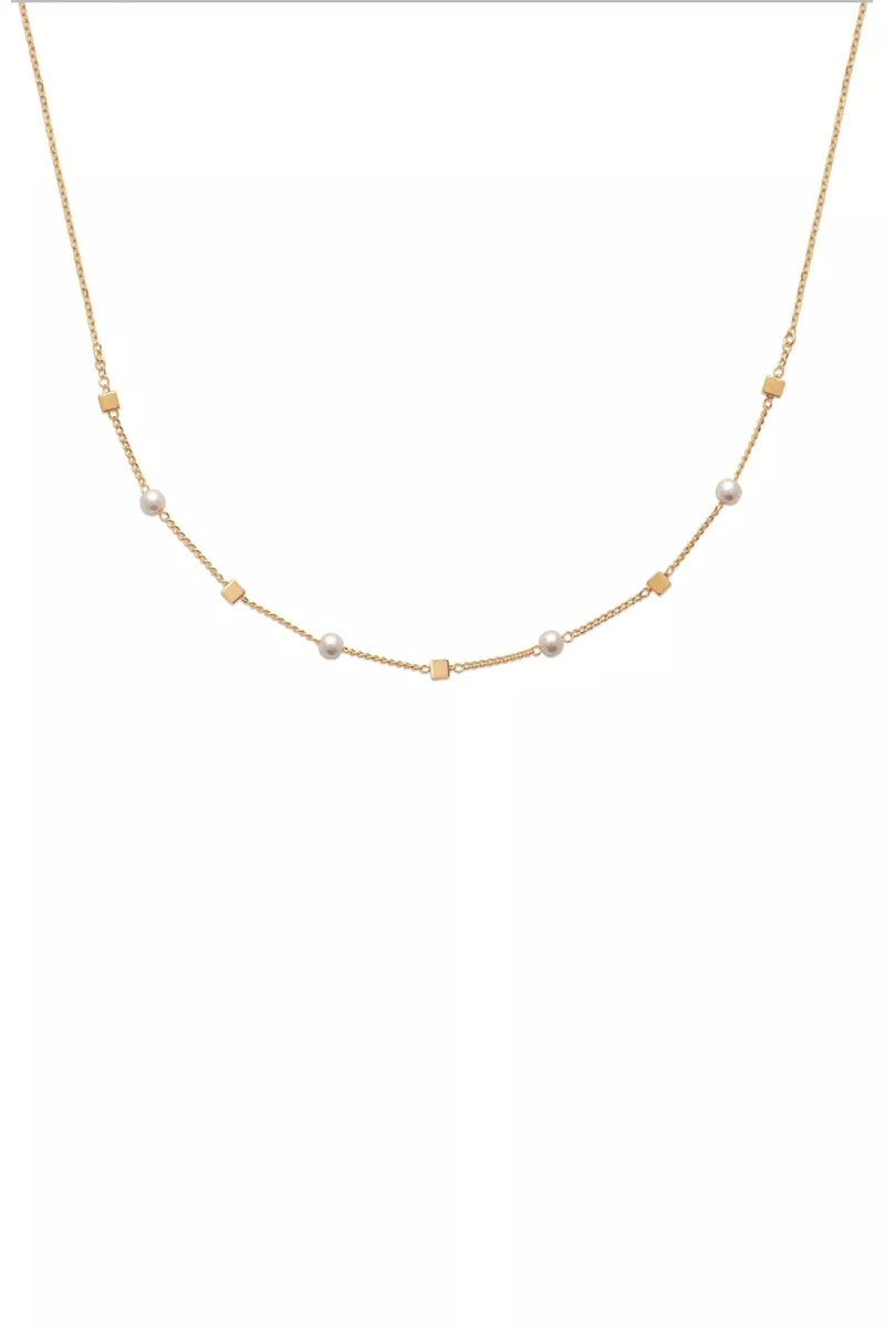 Colier placat cu Aur de 18k cu Perle, 45 cm 