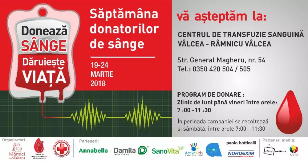 Saptamana donatorilor de sange 19 - 24 martie 2018