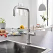 Baterie bucatarie Grohe 101070DC01, Blue Home, inalta, tip U, pentru racitor Blue Home, mat, otel satinat