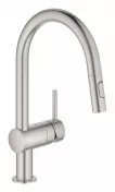 Baterie bucatarie Grohe 32321DC2, Minta, inalta, tip C, dus extractabil, mat, otel satinat
