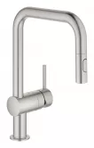 Baterie bucatarie Grohe 32322DC2, Minta, inalta, tip U, dus extractabil, mat, otel satinat
