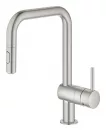 Baterie bucatarie Grohe 32322DC2, Minta, inalta, tip U, dus extractabil, mat, otel satinat