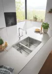 Chiuveta bucatarie Grohe 31576SD1, K700, 585 x 440 mm, montare sub/pe blat, 2 cuve, set scurgere, antifonare, inox