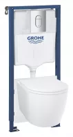 Pachet WC suspendat Grohe 103849SH00, Bau Ceramic, rimless, SoftClose, cadru, clapeta crom, alb