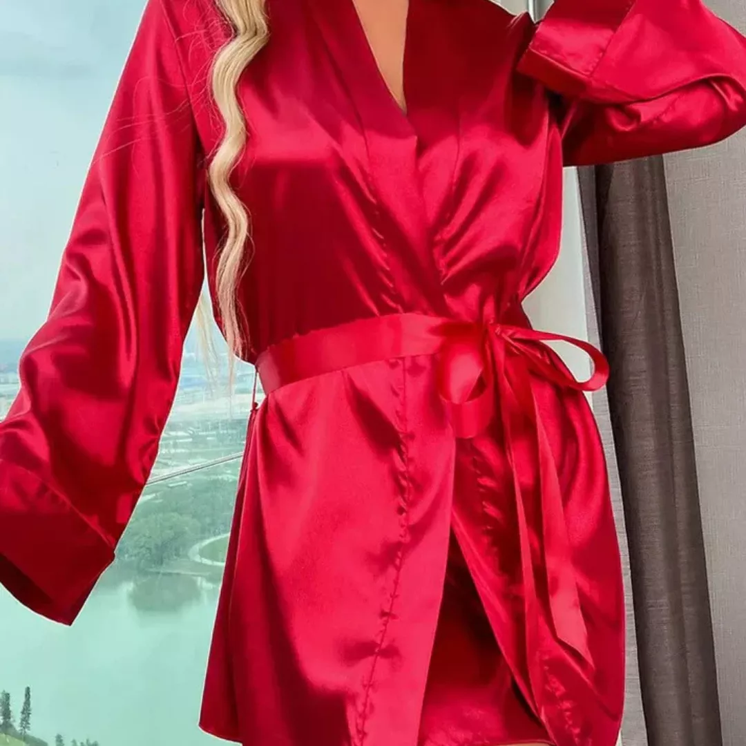 Set pijama rochie de noapte și halat din satin, [],edera.ro