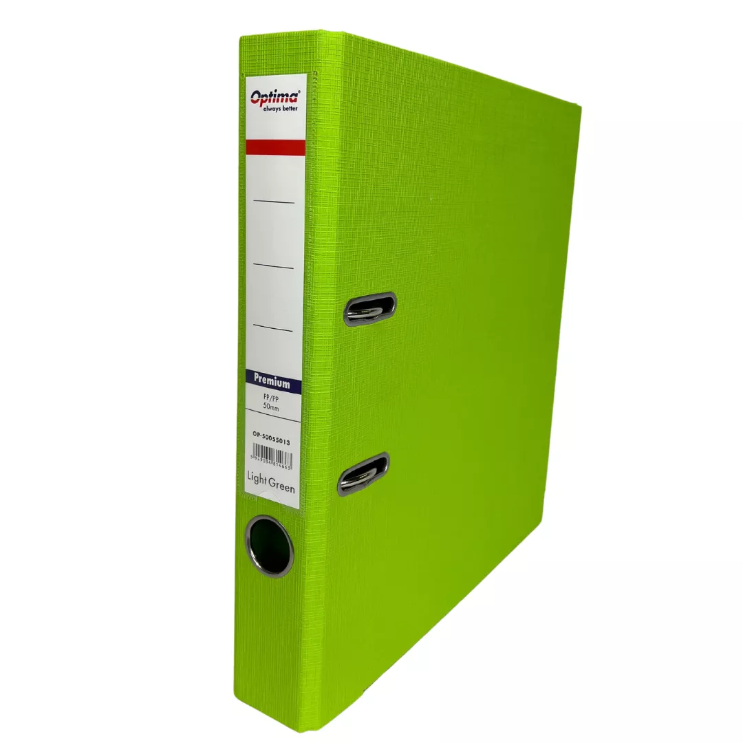 Biblioraft A4, plastifiat PP/PP, margine metalica, 50 mm, Optima Premium - verde deschis