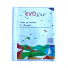 Folie protectie documente A4, 40 microni, cu deschidere "L", 100 buc/set EVOffice