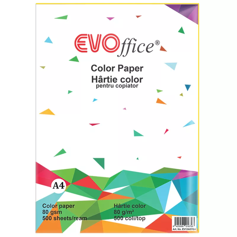 Hartie culori pastel A4, 80 g/mp,500 coli/top Evoffice-galben, [],crtbirotica.ro