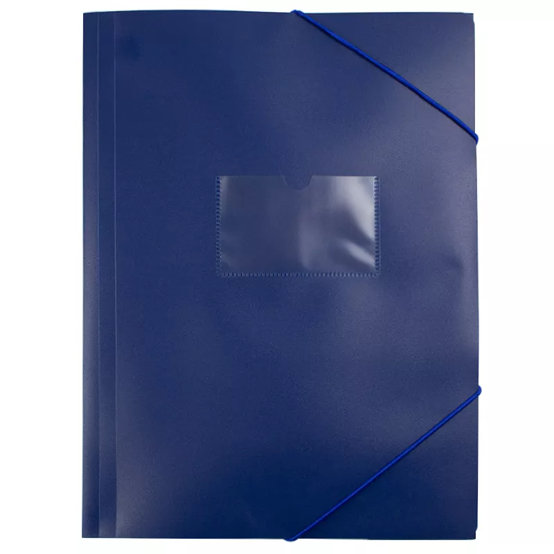Mapa plastic rigid A4 (318*237mm) cu elastic si buzunar pt carte vizita EVOffice -albastru