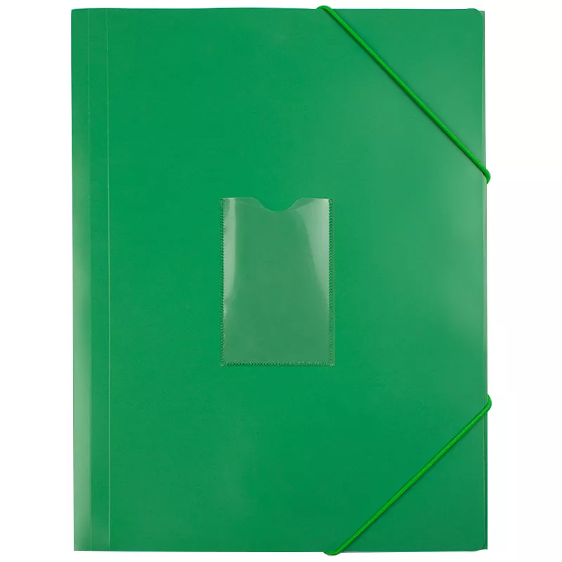 Mapa plastic rigid A4 (318*237mm) cu elastic si buzunar pt carte vizita EVOffice -verde