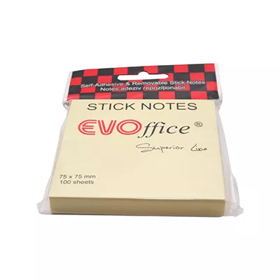 Notes autoadeziv 75*75 mm(forma de Z), galben pastel,100 file EVOffice