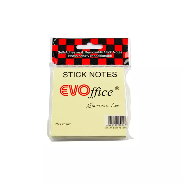 Notes autoadeziv 75*75 mm,galben pastel EVOffice Economic Line