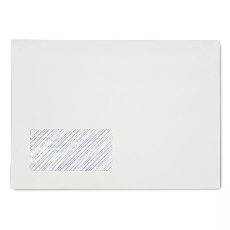 Plic C5 (162*229 mm) alb, siliconic, 80gr/mp cu fereastra st - deschidere pe lat mare, clapa dr