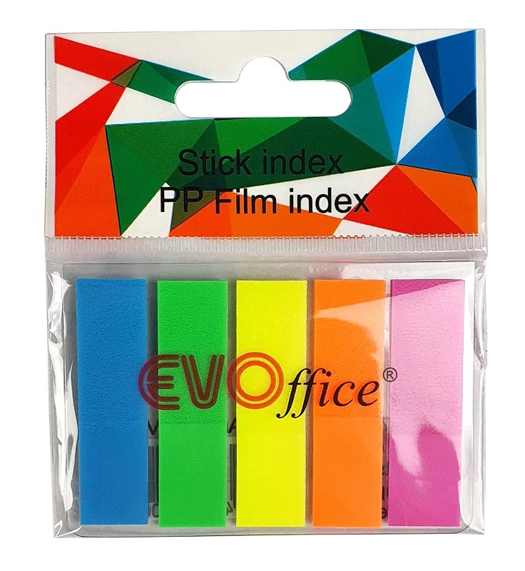Stick index plastic 44*12.7 mm, 5 culori neon*20 file, steag EVOffice