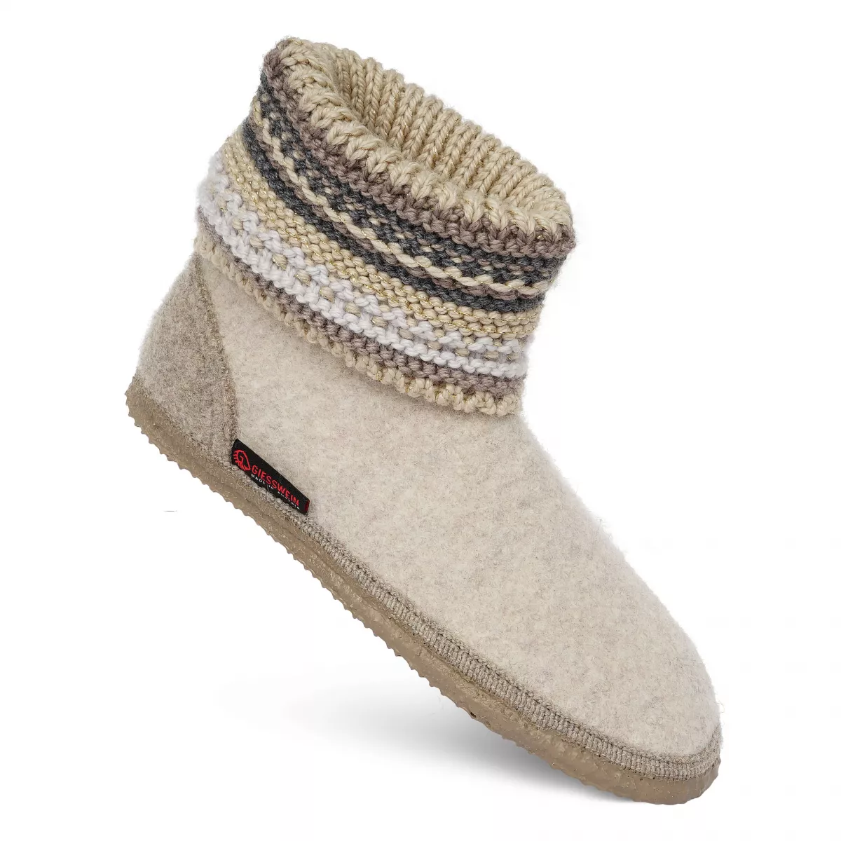 Papuci de casa din lana cu talpa din cauciuc natural, model Kiel, bej 42