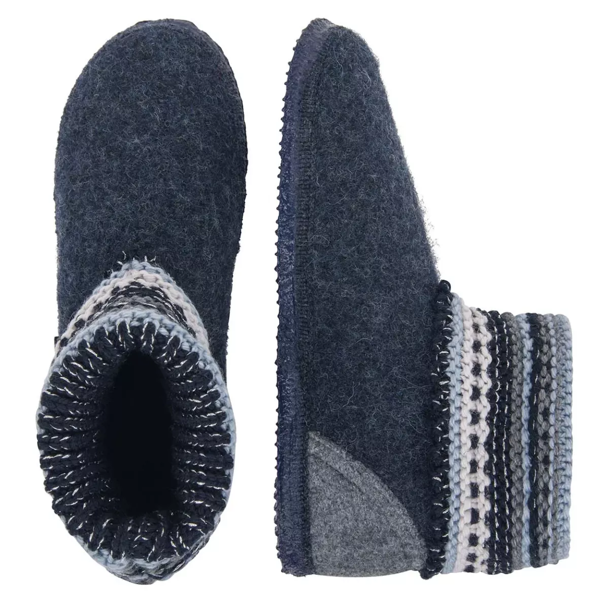 Papuci de casa din lana cu talpa din cauciuc natura, model Kiel, bleumarin 36