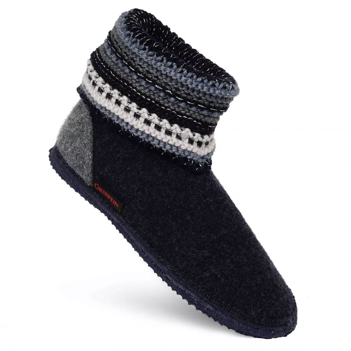 Papuci de casa din lana cu talpa din cauciuc natura, model Kiel, bleumarin 39