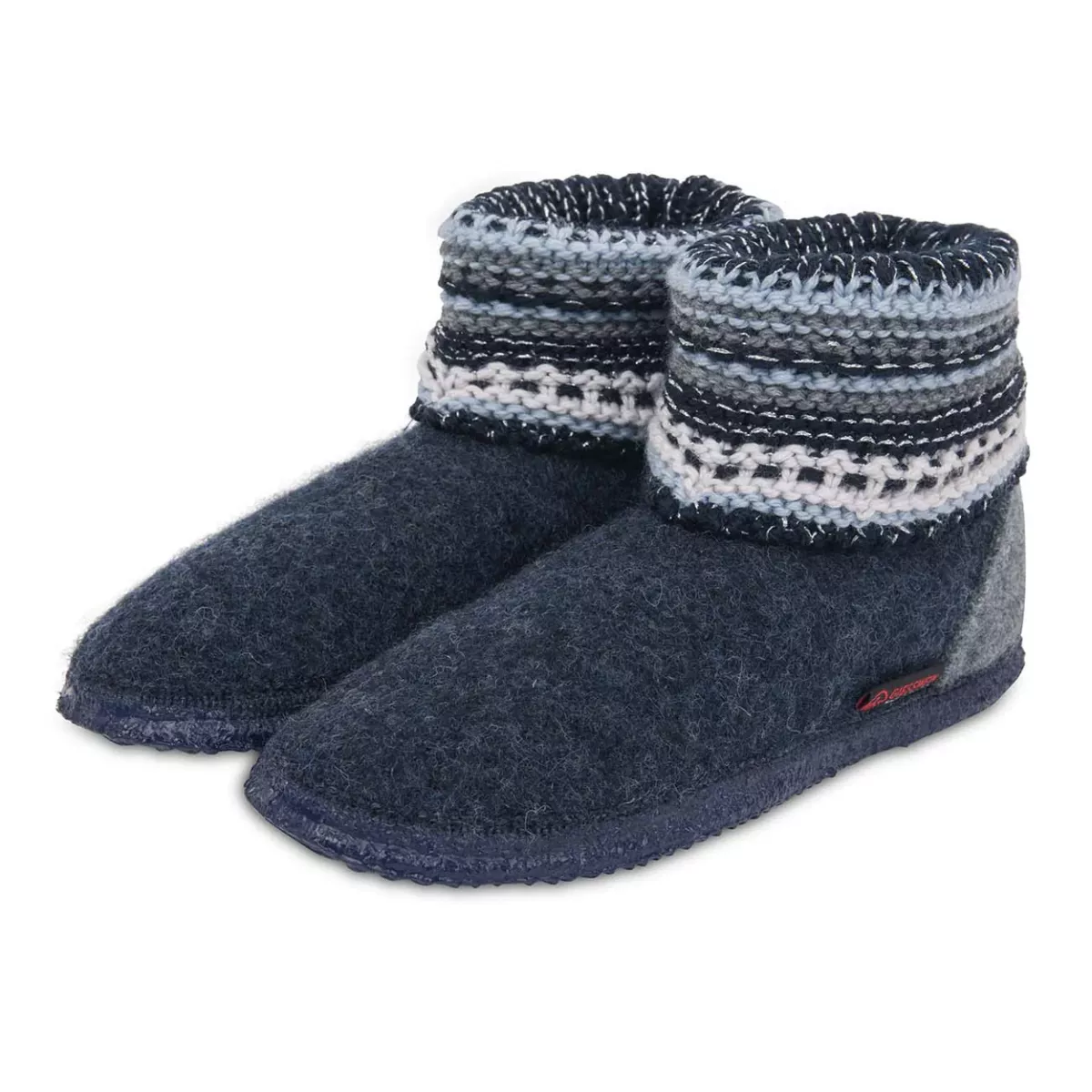 Papuci de casa din lana cu talpa din cauciuc natura, model Kiel, bleumarin 40