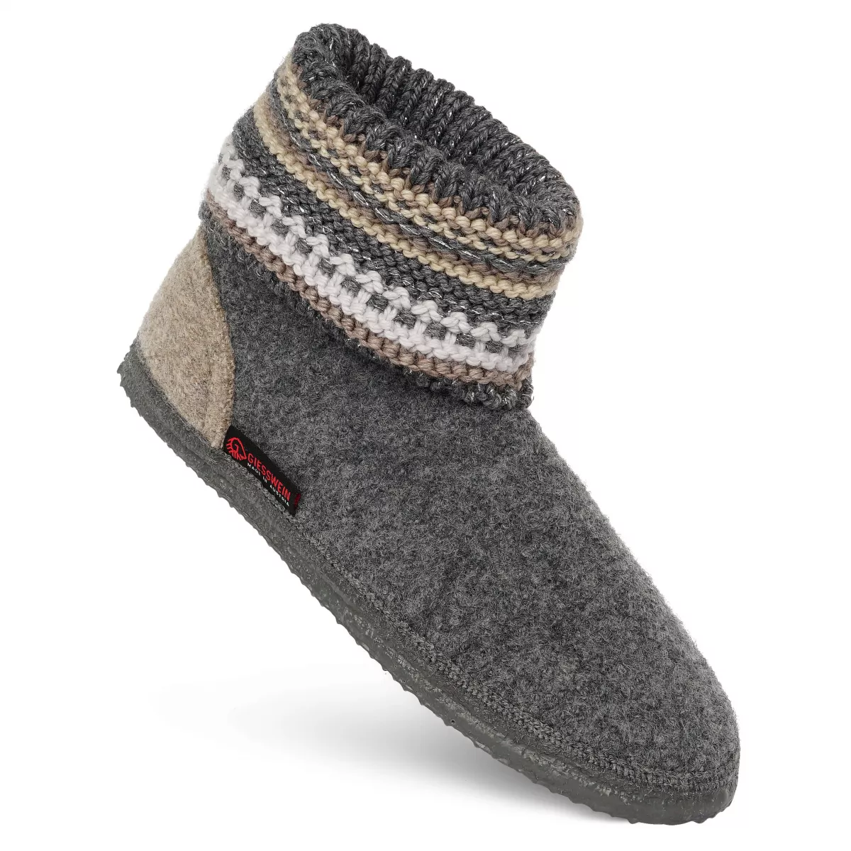 Papuci de casa din lana, cu talpa din cauciuc natural, model Kiel, gri 39