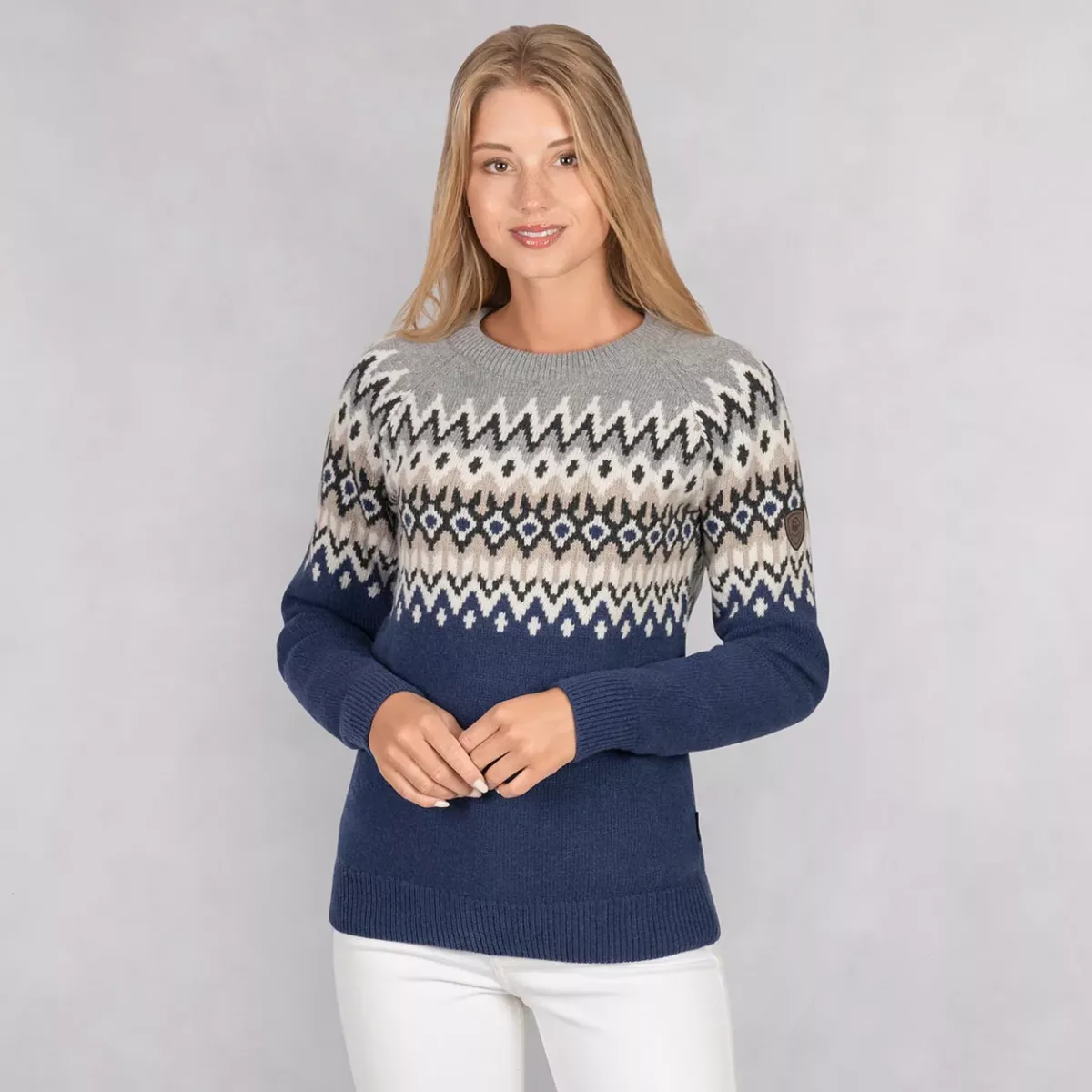 Pulover GIESSWEIN de dama din lana merinos, jeans, 36EU