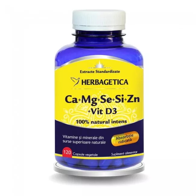 Herbagetica ca+mg+se+si+zn org cu d3 ,120 capsule