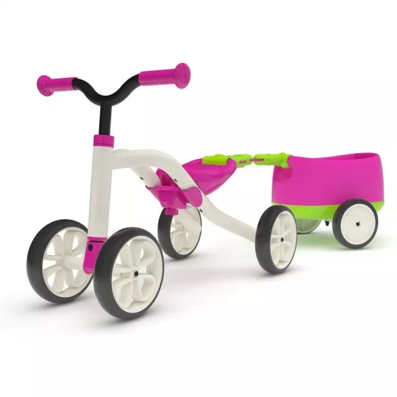 Bicicletă roz cu 4 roți, fără pedale, reglabilă pe înălțime și remorcă detașabilă - Quadie Trailie 