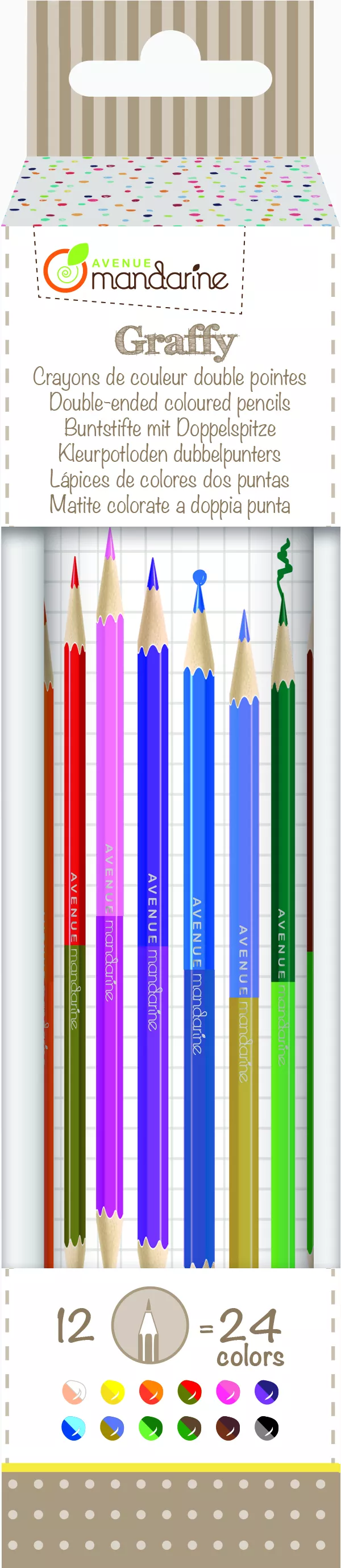 Set 12 creioane cu vârf dublu în tub din metal