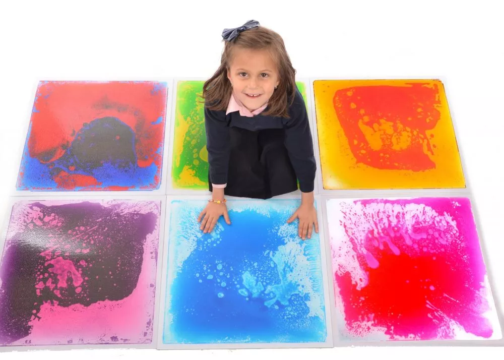6 plăci de podea cu lichid colorat, 50 x 50 cm (6 culori)