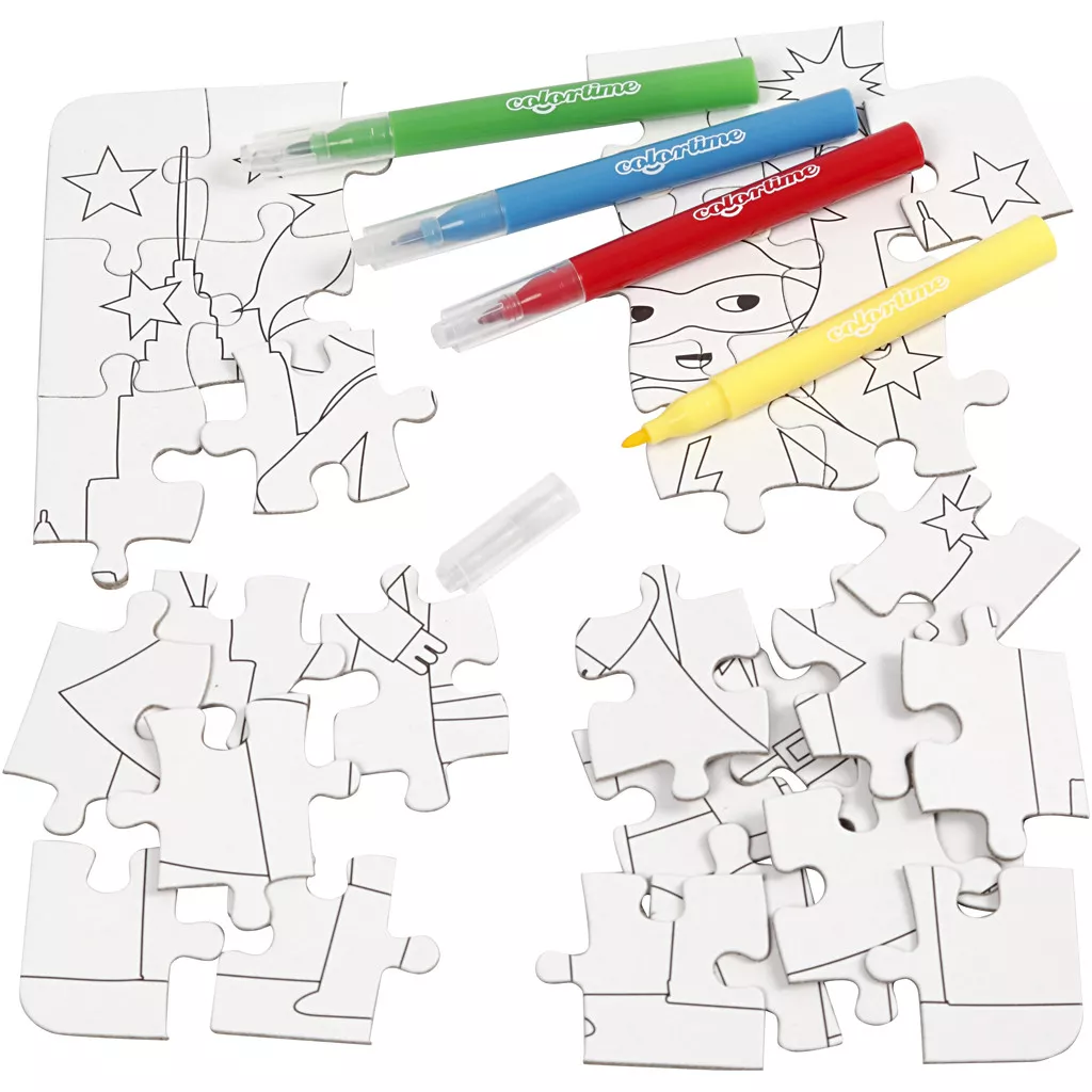 Set puzzle de colorat cu 30 de piese și 4 carioci colorate - Supererou