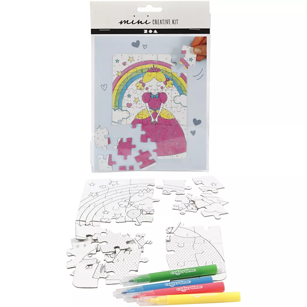 Set puzzle de colorat cu 30 de piese și 4 carioci colorate - Prințesă