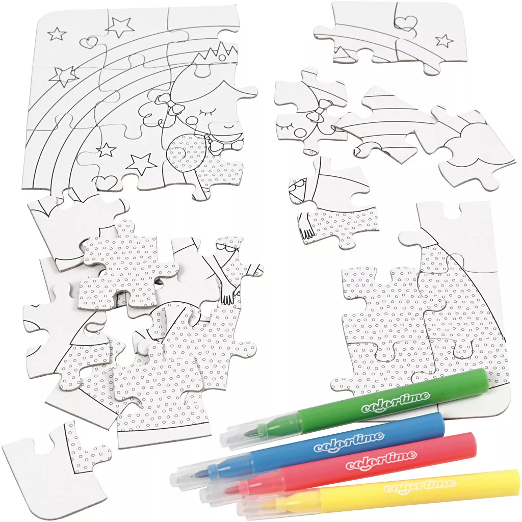 Set puzzle de colorat cu 30 de piese și 4 carioci colorate - Prințesă