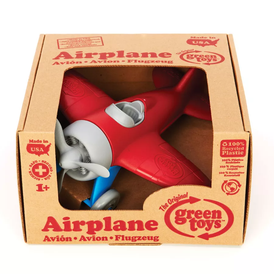 Avion  din plastic reciclat - Aripi roșii, 22 x 23 cm