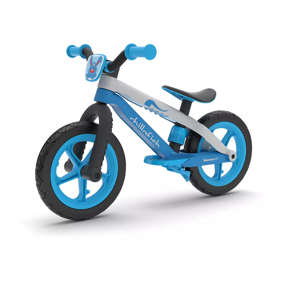 Bicicletă albastră ușoară, fără pedale, cu frână de picior integrată - BMXie