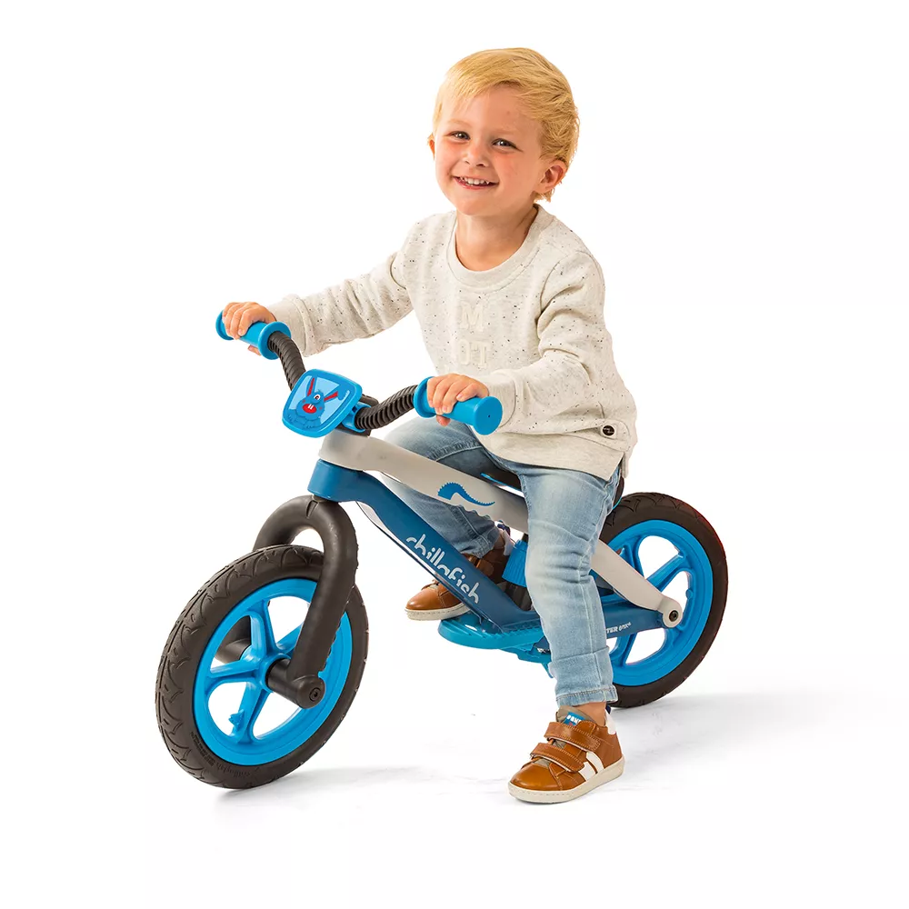 Bicicletă albastră ușoară, fără pedale, cu frână de picior integrată - BMXie