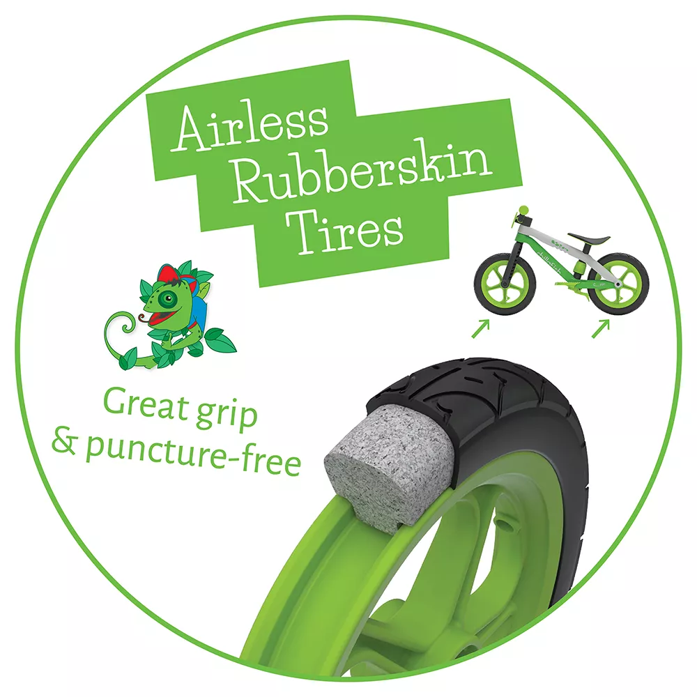 Bicicletă verde ușoară, fără pedale, cu frână de picior integrată - BMXie